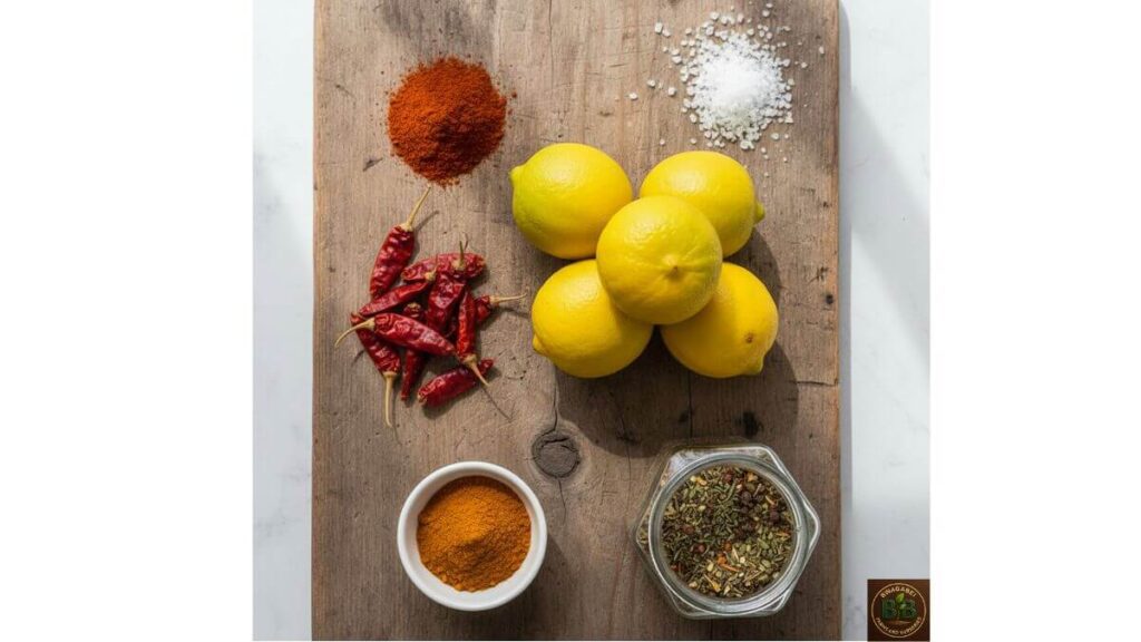 Ingredients for making Mombasa lime pickle with spices