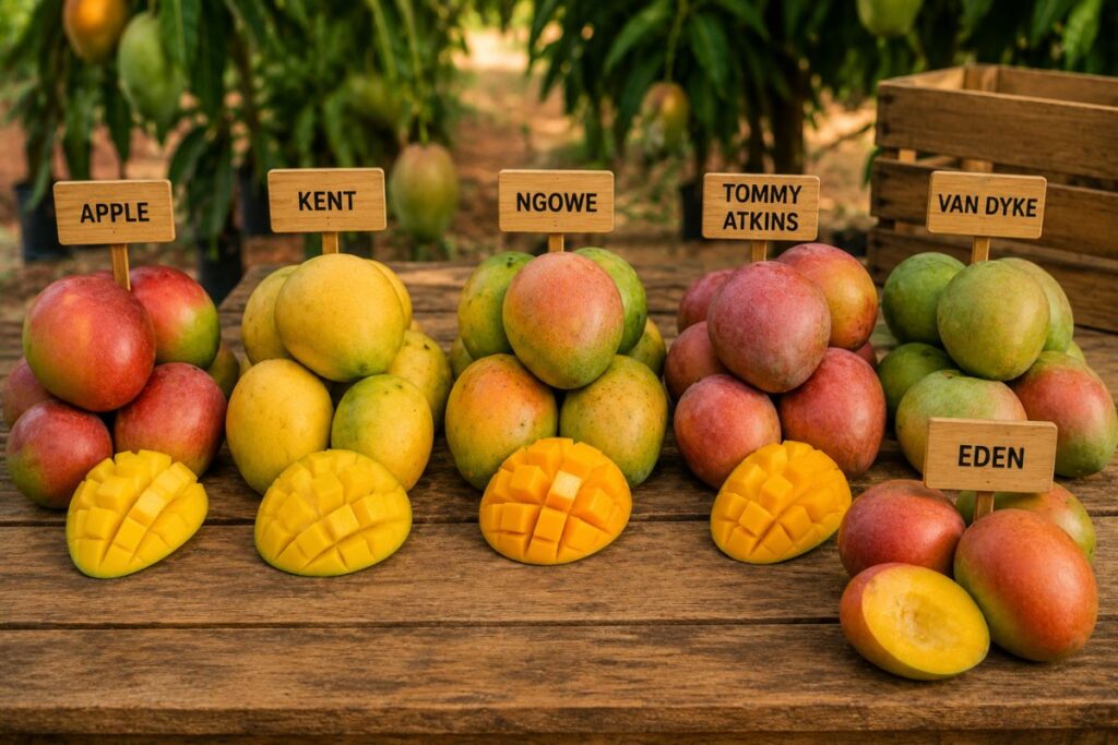 Apple Kent Ngowe Tommy Atkins Van Dyke and Eden mango varieties in Kenya